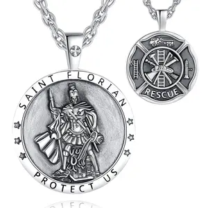 925 Sterling Silver Saint Florian Necklace, Reversible Firefighter Cross Pendant, Patron Saint Medal, Handmade Jewelry, First Responder Gift