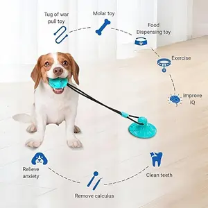 Interactive Slow Feed Dog Toy Ball with Suction Cup Leash, Durable Chew-Resistant Silicone, Promotes Exercise for Medium and Small Breeds, Interactive Training Ball