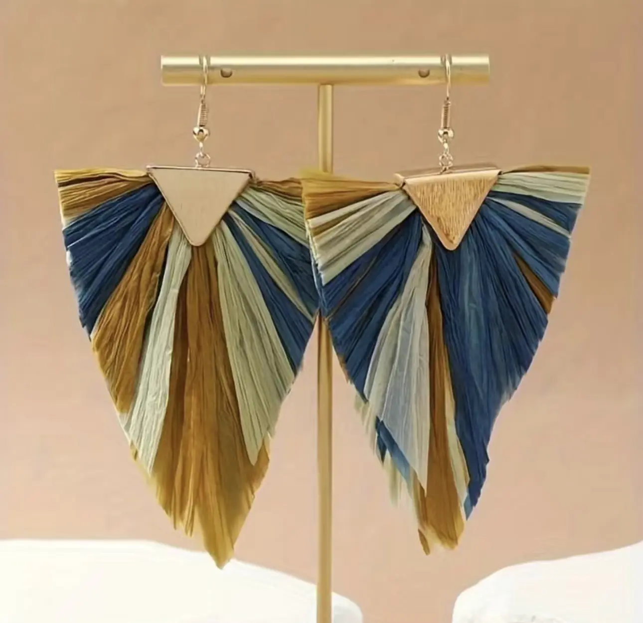 Triangle Shape Raffia Grass Braided Dangle Earrings Elegant Cute Style Holiday Vocation Trendy Accessories