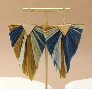 Triangle Shape Raffia Grass Braided Dangle Earrings Elegant Cute Style Holiday Vocation Trendy Accessories