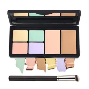 6 Colors Correcting Concealer Palette, Makeup Cream Contour Palette with Brush, Contouring Foundation Highlighting Concealer Palette for Conceals Dark Circles, Redness, Acne, Blemish（A