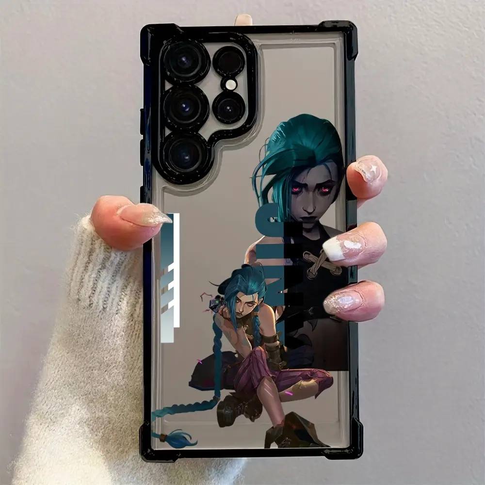 Jinx-Themed Phone Case Compatible with Samsung Galaxy S25 S24 S23 S22 S21 FE Ultra Plus 4G 5G, Featuring a Transparent Soft Back for Drop Protection.