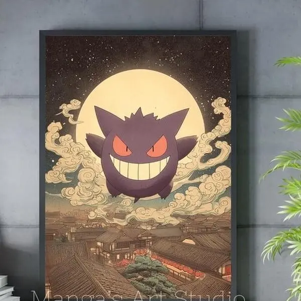 Gengar Anime Poster: Japanese Home Decor Style, Unframed Wall Art for Bedroom, Otaku Aesthetic Home Decor
