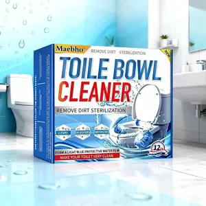 Household Automatic Blue Toilet Cleaner Tablets, Hard Water Ring Remover, Fresh Scent Bathroom Deodorizer Cleaner - 12 Count