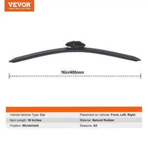VEVOR 16 Rubber Wiper Blades, 40 cm Universal Replacement Wind Shield Wiper, Low Noise Better Fit, with 4 Different Clips for most Car, Easy Installation
