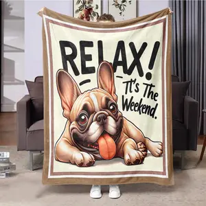 Cartoon French Bulldog Pattern Blanket, 1 Count Soft Cozy Throw Blanket, Air-conditioned Room Blanket, Warm Nap Blanket for Home & Office