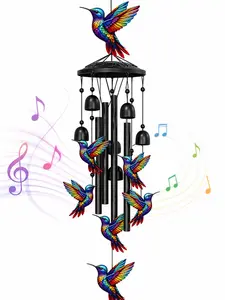 Outdoor Hummingbird Wind Chimes, Colorful Rainbow Metal Wind Chime with Bells, Sympathy Memorial Gift for Women, Mom & Grandma, Remembrance Wind Chime for Loss of Loved One, Garden Patio Porch Decor Witch