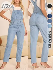 Women's Casual Distressed Adjustable Straps Denim Overalls, Blue, Solid, Perfect Fit and Comfort Design, Stylish and Comfy Jeans Pants