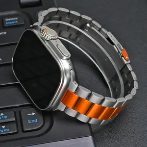 Business Titanium Strap for Apple Watch Ultra 2/1 49mm 10 46mm, Smart Watch Band for iWatch Series 9 8 7 6 5 4 SE 45mm 44mm, Men Band, Smartwatch Strap
