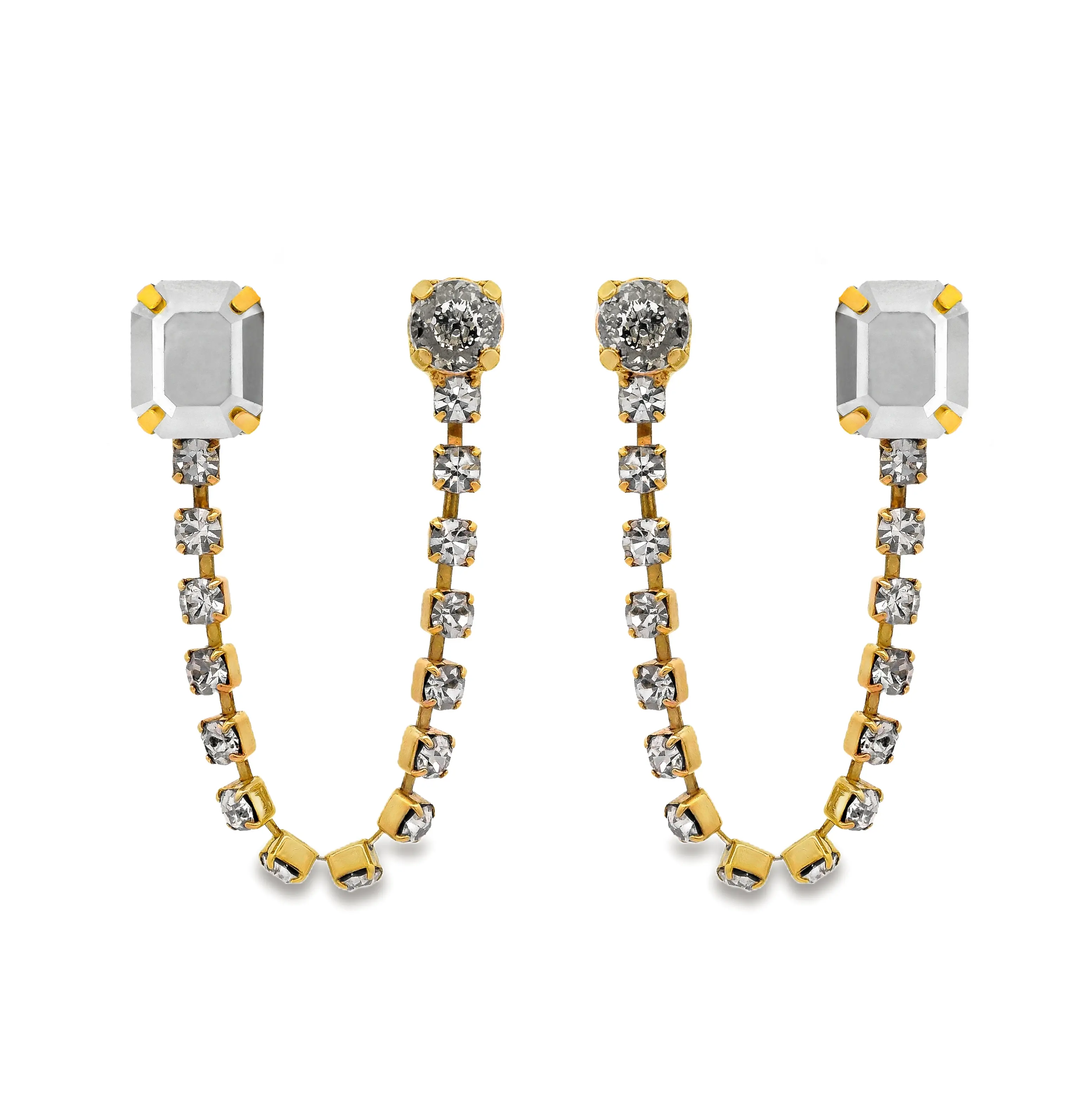 Dalia Double Pierced Earrings in Chrome