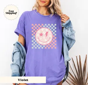 Smiling Flower Shirt, Retro Smiley Trendy Graphic Shirt, Happy Face Shirt, Cute Smile Shirt, Happy Face Shirt, Gift for Her, Graphic Tee, Comfort Colors Shirt, Trendy Oversized Tee