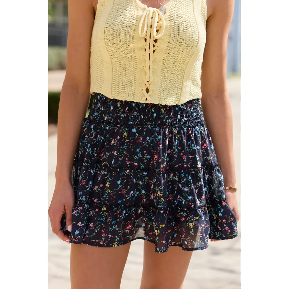 Through The Garden Black Multi Floral Skort
