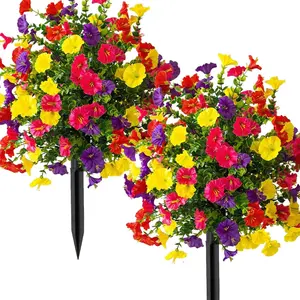 Artificial Morning Glory Topiary Ball Trees, 2 Sets of Silk Colorful Faux Flowers, Realistic Fake Plants for Garden Decor
