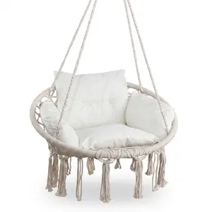 Third choice Macrame Hanging Chair - Handwoven Cotton Hammock Chair Swing for Garden, Patio, Bedroom & Balcony, Includes Pillow & Hanging Kit