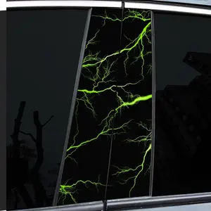 2-Piece green lightning-themed B-pillar car decal, durable vinyl, semi-matte finish, easy to attach - perfect for glass and metal surfaces, - as well as decorative laptops - helmets - motorcycles, Sticker For Cars