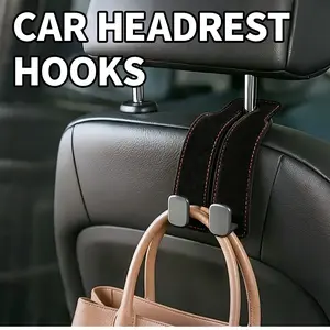 DGAPHRO 2 Pack Car Seat Back Storage Hook,Purse Hook for Car,Universal Premium Stitched Leather and Aluminum-Magnesium Alloy Double Headrest Car Hooks for Handbags,Bags(Black)