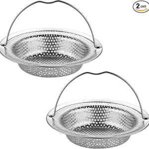 Stainless Steel Sink Strainer Set with Handle, Wide Edge Design, Fits Most Kitchen Drain Holes, 2-Piece Filter Mesh, Drain Cover