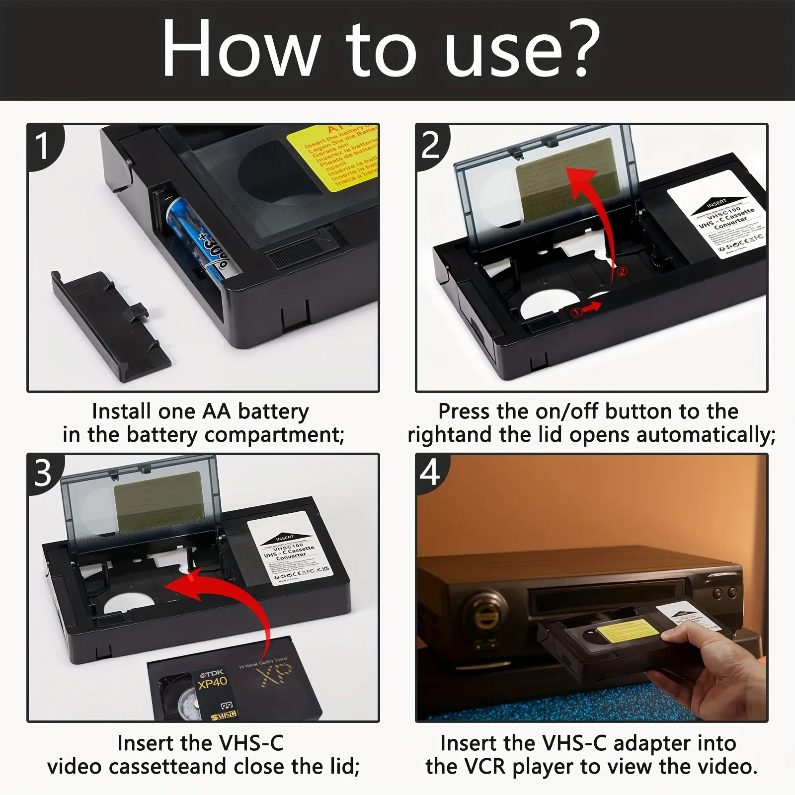 VHS-C Cassette Tape Converter Adapter for Video Cameras, Retro Clear ...