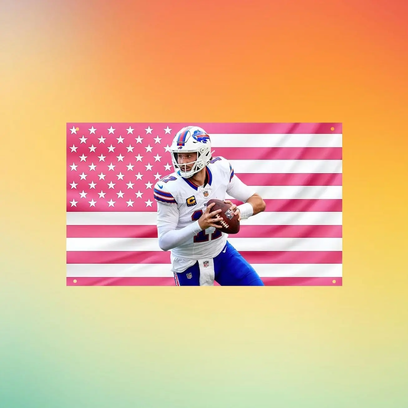 Josh Allen Buffalo Football Flag Wall Tapestry, Quarterback Wall Flag, Pink American Flag Decor, Sports Fan Gift, Game Room