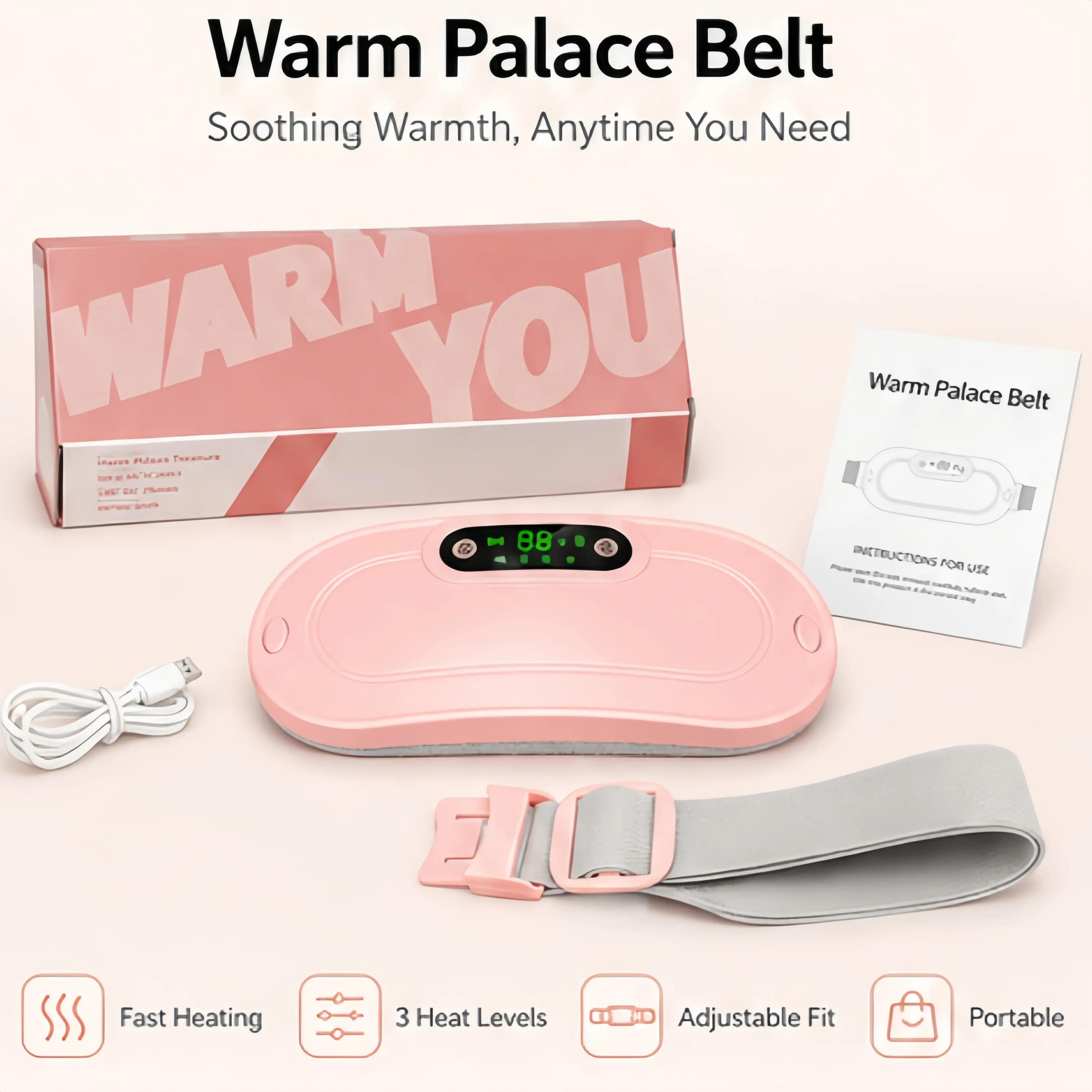 Automatic Portable Heating Pad, Heating Pads  Shut Off Belly Wrap Adjustable Belt Menstrual Cramps Relief Pad Comfort Daily