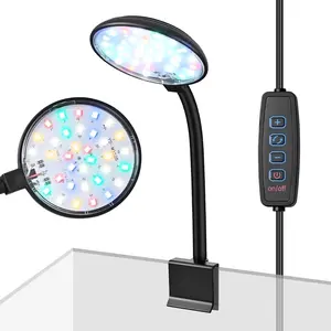 Mini Clip- Aquarium Light 7W USB Dimmable Fish  Lamp with 3 Light Modes (White/RGB/Full ), 9-Level Brightness, 360? Adjustable Gooseneck for  Gallon Tanks