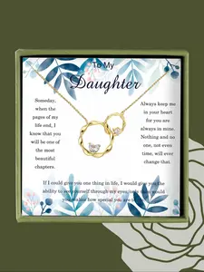 Rhinestone Decor Ring Linked Pendant Necklace with Box, Elegant Jewelry for Party, Daily Clothing Decor, Trendy All-match & Exquisite Jewelry for Birthday Gift