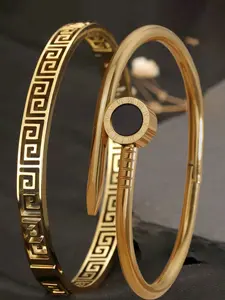 2-piece set of 304 stainless steel diamond studded bracelets, showcasing French elegance and fashion style, suitable for both men and women, perfect for daily wear, vacation, and important occasions, Stackable Bracelets