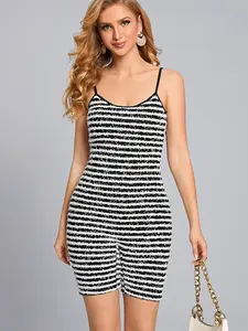 Striped Halter Short Rompers Womenswear Overalls