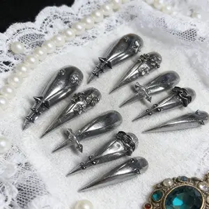 Handmade Silver Color Nail Tips, Glitter Magic Powder, Cat Claws Design, Long Glossy Nails, European Style, Single Piece, Glossy Acrylic Nails, Glossy False Nails