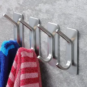 4-Pack Stainless Steel Towel Hook Adhesive Hooks for Coat Robe Towels - Wall Hooks for Bathroom Kitchen Organiser