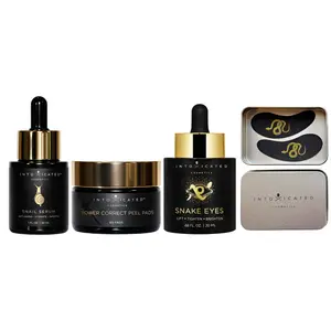 Intoxicated Cosmetics Glow Up Bundle Featuring Snake Eyes, Snail Serum, Power Correct Peel Pads, and Signature Snake Re-Usable Under Eye Patches