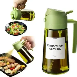 1 Pc Kitchen Glass Olive Oil Bottle, 2 In 1 Oiler With Cooking Sprayer, 16 Oz High-grade Dark Green Glass Oiler, Cooking Oil Container, Perfect Cooking Tool For Barbecue, Camper And Salad