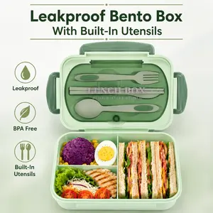 Bento Box Adult Lunch Box , Lunch Containers for Adults, Leakproof Lunch Box for Adult, 3 Compartment Bento Box Microwave Safe Food Portable Salad Green