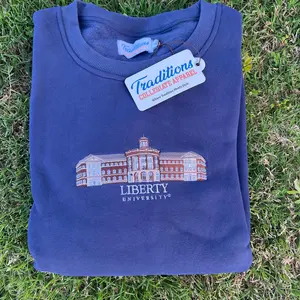 Liberty University Crewneck - Business Building (old 50/50 blend), Embroidered Sweatshirt
