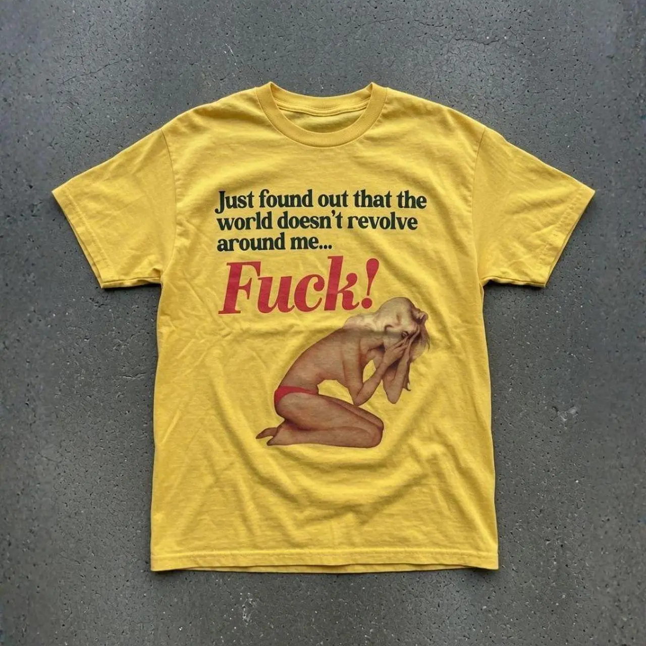 Sarcastic Quote T-shirt Vintage Funny Pinup Girl Graphic Tee, Retro Humor World Revolves Around Me Shirt, Loose Fit Top