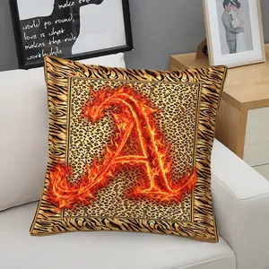 [Digital Print Throw Pillow] Flaming 26 Letter Throw Pillow, Vibrant Tiger and Leopard Stripes Print Design, Soft Fabric, Machine Washable Decorative Accent For Modern Living Room Or Bedroom Decor, 45 × 45cm Includes Pillow Insert Zipper.