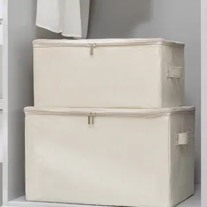 Large Capacity Fabric Storage Box with Zipper, Lid, and Handle, Ideal for Clothes, Blankets, Toys, Bedroom Organization, Home Decor