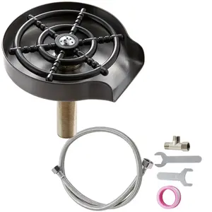 VEVOR Glass Rinser,  10 Powerful Spraying Jets 360° Rotating Cup Rinser for Sink, 304 Stainless Steel Faucet Cup Washer with ABS Cup Holder for Baby Bottle, Glass Cup, Wine Glass (Silver Grey Base)