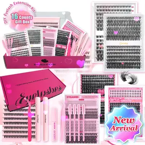 16 counts False Eyelash Gift Box, Mixed 16pcs Set with Glue Remover and Grafting Tools, Natural and Voluminous Colored False Eyelashes, Suitable as a Valentine'S Day Gift, Perfect for Home DIY, Diy Lash Kit