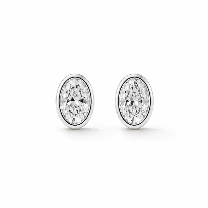 Lab Grown Diamond Oval Cut Stud Bezel Setting Earrings (1.00 ct.) in 14K Gold