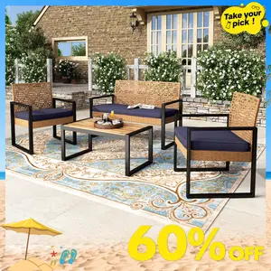 Phivilla Outdoor Wicker Patio Furniture Set, Cushioned Rattan Loveseat & Chairs, Rattan Sofa Set with Acacia Wood Coffee Table, Elegant All-Weather Seating for Garden, Backyard & Poolside,  SummerVibes