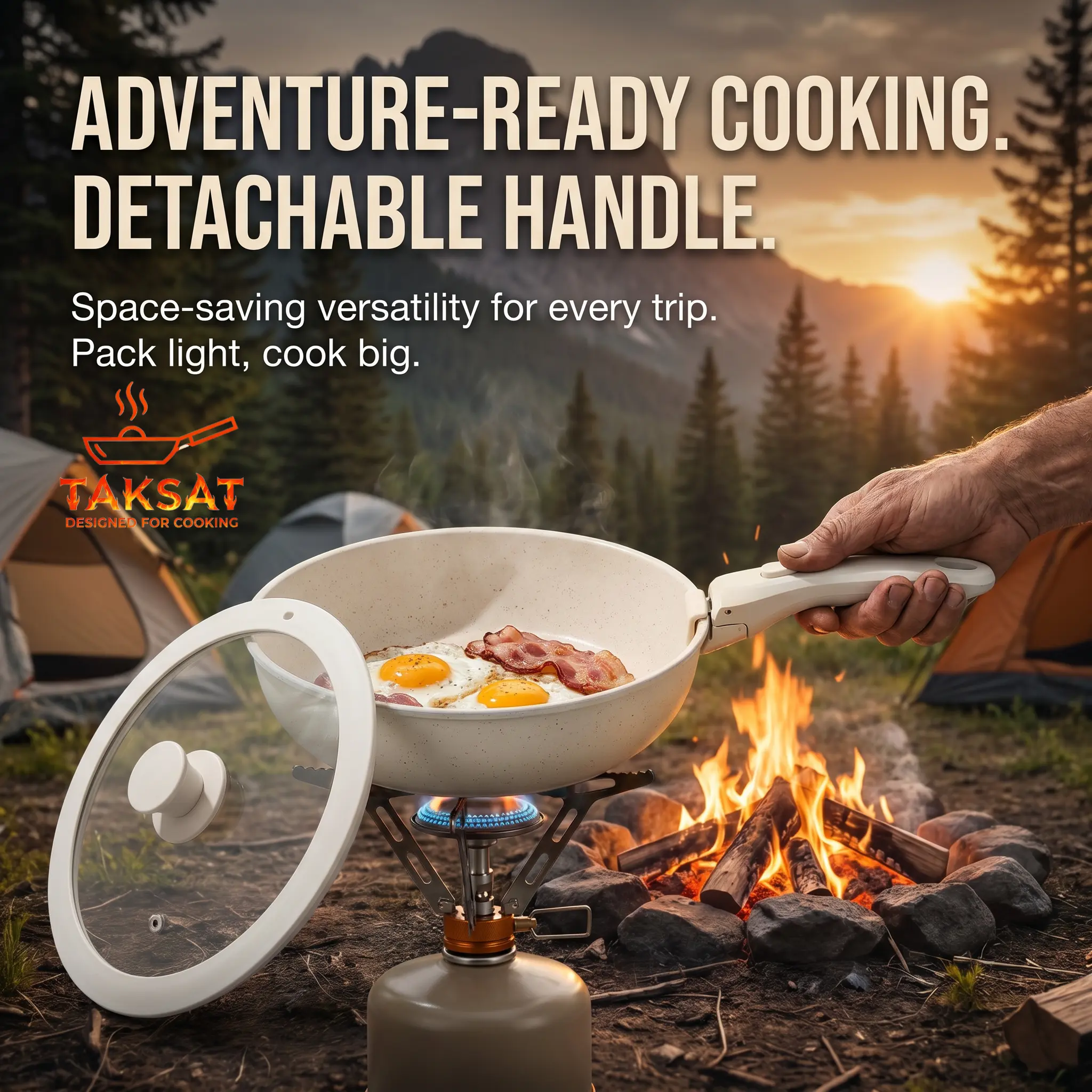 Taksat 19pcs Nonstick Cookware Set - pots and pans set, kitchen supplies, Detachable Handle, Induction & Oven Safe, Pots and Pans, Dishwasher Safe Kitchenware, Cooking & Camping Dishes-Caraway pan
