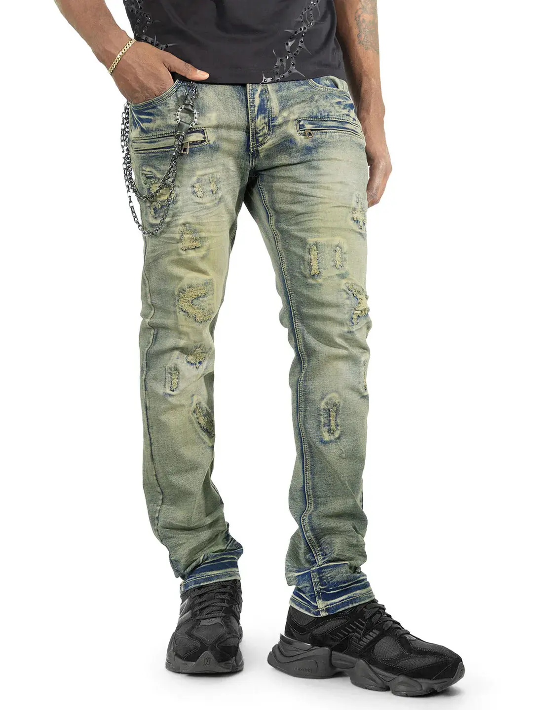 Makobi 'Adorni' Vintage Denim Menswear Pants with Pocket, Streetwear Style, Model M1763