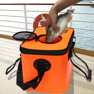 Portable Foldable Fishing Bucket, Multifunctional Live Fish Bucket with Breathable Mesh Top, Tackle Storage Bag for Outdoor Camping Fishing