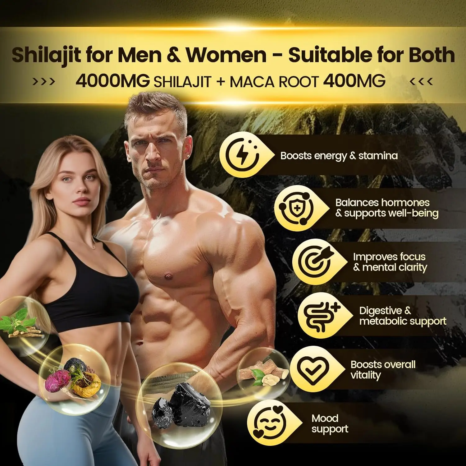 Himalayan Shilajit Gummies with Ashwagandha & Gokshura  85+ Trace Minerals & Fulvic Acid  Organic, Non-GMO Micronutrient Supplement for Men & Women  100% Pure & Natural (4000MG 1 Bag)