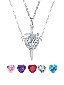 2PCS/Set Sword and Heart Matching Necklaces for Couples, Trendy Set Dainty Chain Pendant Couple Necklace, Christmas Valentine's Day Gift for Girlfriend Boyfriend, Love Heart Necklace