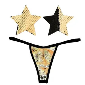 Athena Gold & Black Flip Sequin Pastie and Pantie Lingerie Set