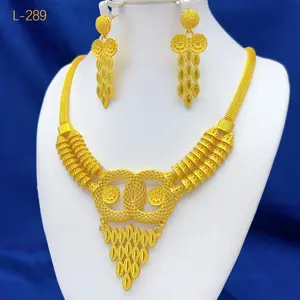 Dubai Indian African 24K Gold Plated Necklace Earrings Jewelry Set For Women Nigeria Bridal Wedding Party Gift Jewellery
