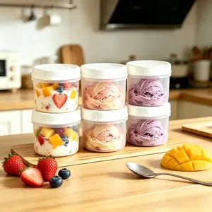Reusable Ice Cream Jars with Lids, Leak-Proof Food Storage Containers, Ideal for Ice Cream, Cake, Oatmeal, Fruit, Milk, Nuts, Tea, Salt, Sugar