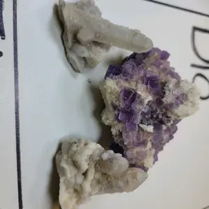 G8 Two Amethyst Witches Fingers Crystal Points and Fluorite Crystal Cluster Home Ornament